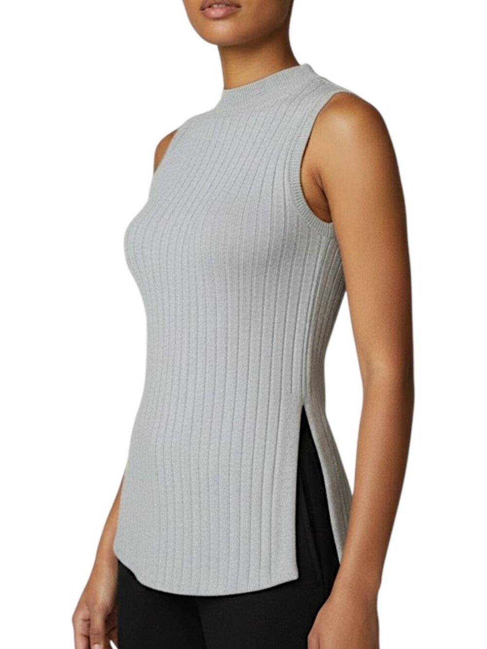 Wilfred Grey Mock Neck Wool Linen Blend Ribbed Sleeveless Top Women's Size XXS
